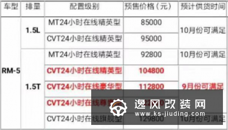 宝骏RM-5价格曝光 预售8.5万起9月上市